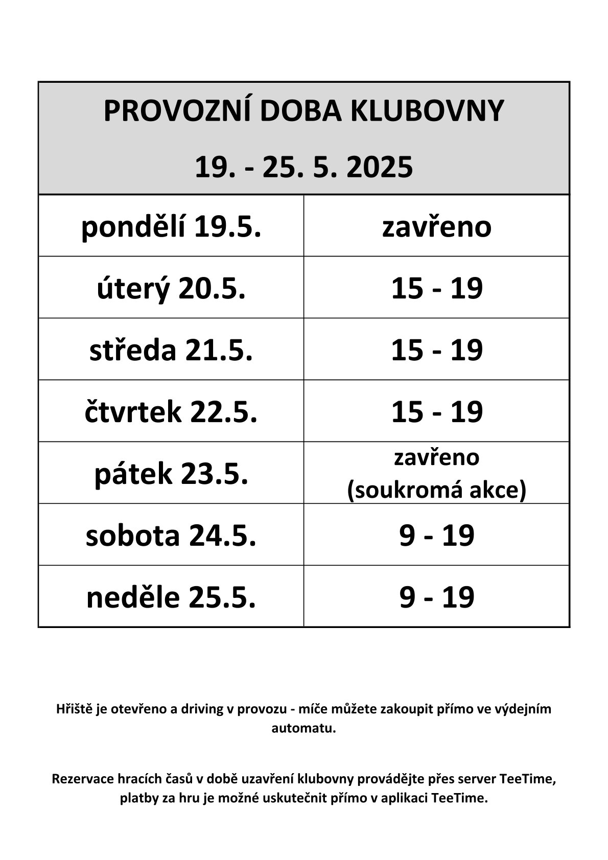 Provozní doba 21. týden