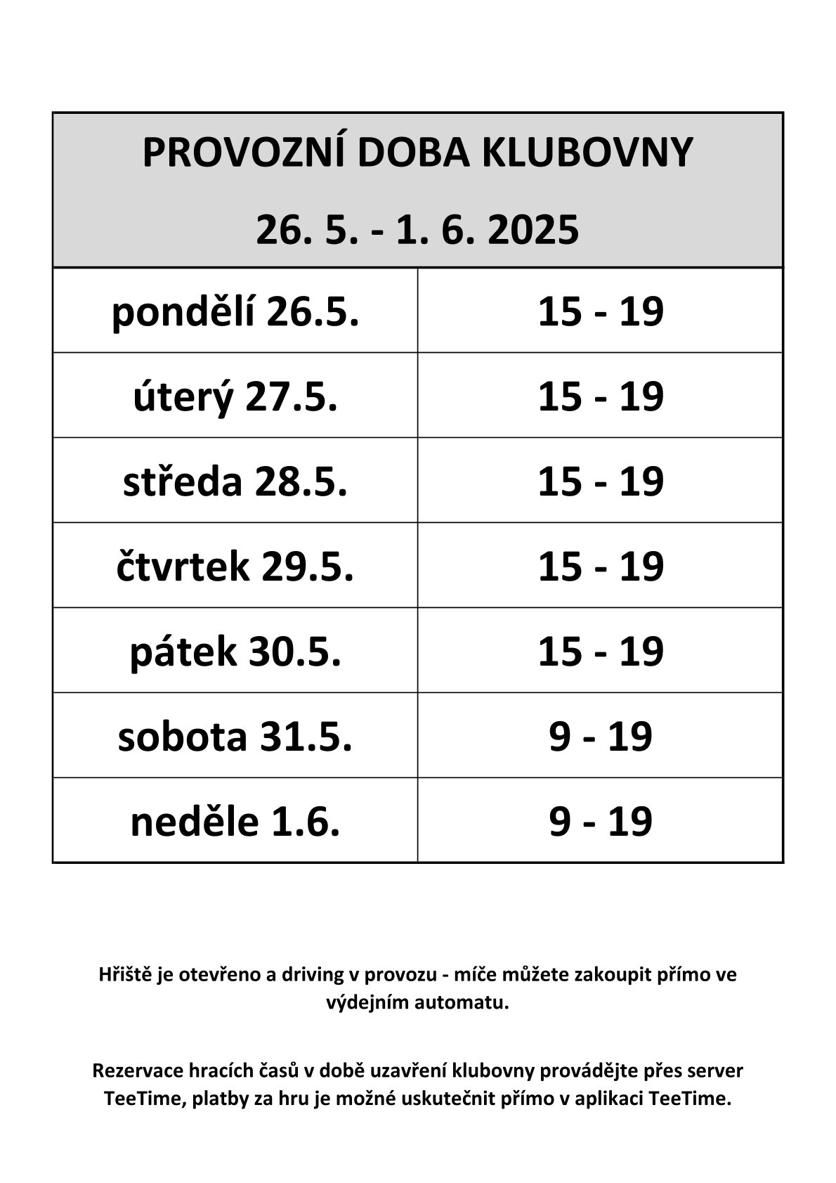 Provozní doba 22. týden